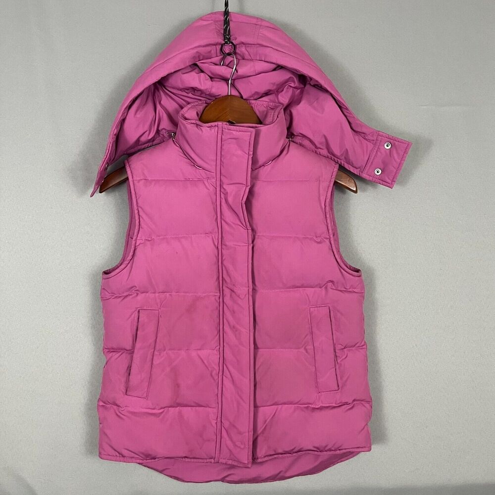 Theory Womens Down Puffer Vest Jacket Size "P"‎ Bubble Gum Pink Hooded STAINED